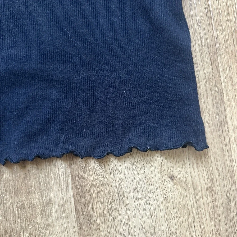 Anthropologie Pilcro Black Ribbed Button Up Short Sleeve Lettuce Hem Shirt, M - Picture 5 of 10